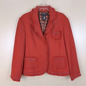 Dialogue Burnt Orange Wool Blend Tweed Fringe Trim Blazer Jacket 14